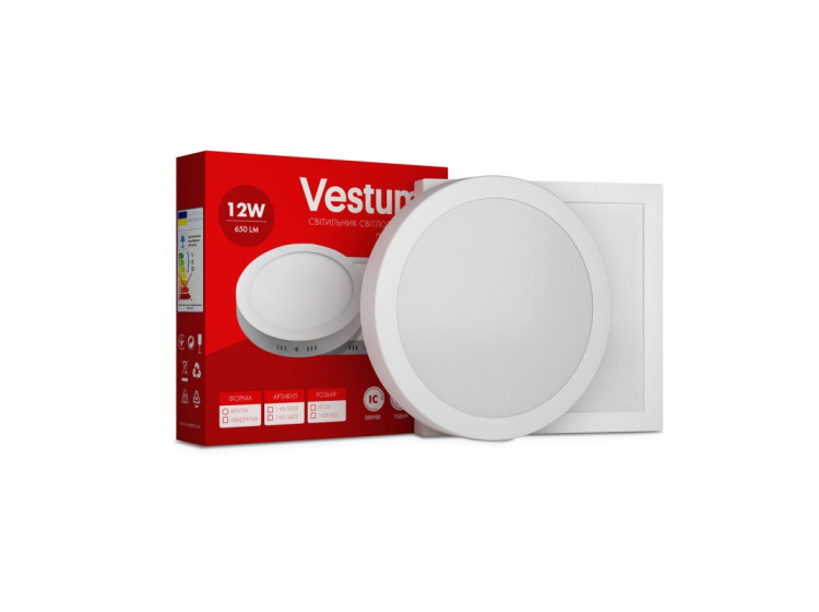 Світильник LED накладний круглий Vestum 12W 6000K 220V 1-VS-5306 - зображення 1
