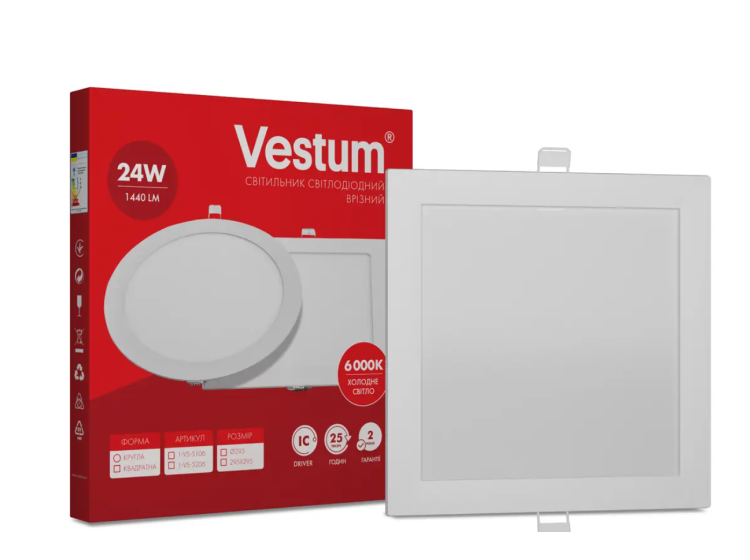 Світильник LED врізний квадратний Vestum 24W 6000K 220V 1-VS-5206 - зображення 1