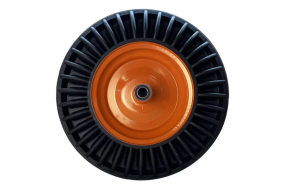Колесо суцільногумове ЧОРНА  ГУМА 4,0х8 без віськи 20 мм Оранж диск, КВІТКА (110-6014)