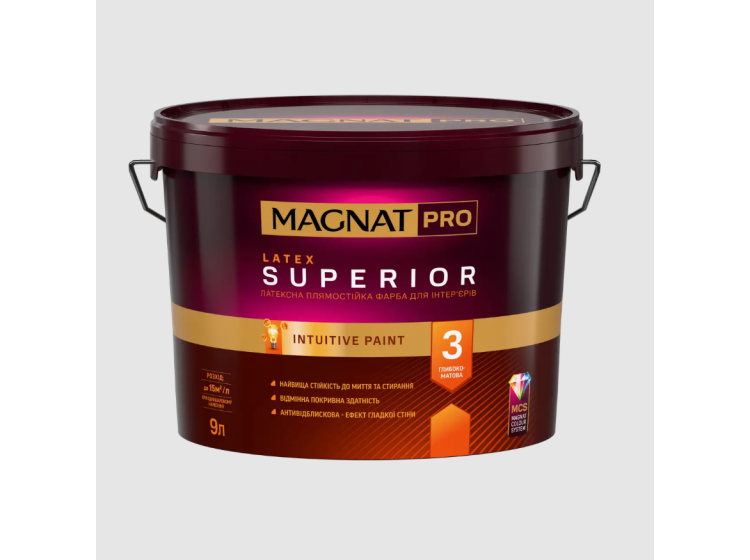 Фарба MAGNAT PRO ЛАТЕКС СУПЕРІОР 3 база A глибокоматова 9л - зображення 1