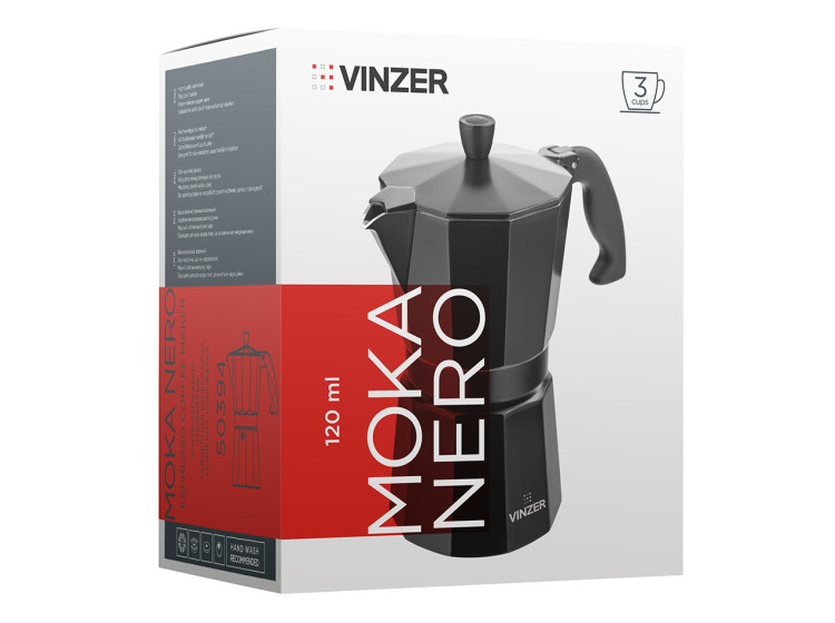 Кавоварка гейзерна 3 чаш. Moka Nero Vinzer 50394\/89394 - зображення 3