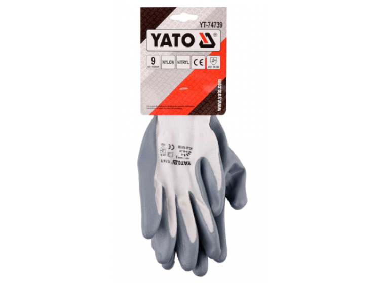 Рукавиці трикотажні (білі) з покриттям нітрил (сірі) оливостійкі р. 9 \/\/ YATO YT-74739 - зображення 1