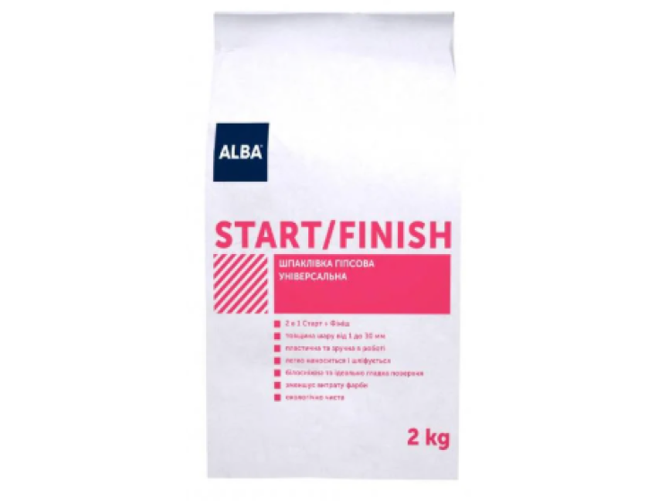 Альба Start\/Finish шпаклівка гіпсова 2 в 1 універсальна 2 кг - зображення 1