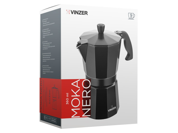 Кавоварка гейзерна 9 чаш. Moka Nero Vinzer 50396\/89396 - зображення 3
