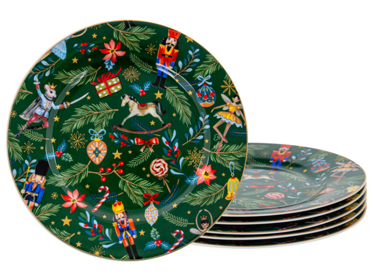 Набір тарілок "Green Christmas" 6 шт 19 см  (Ел-Д)\t\t\t\t\t\t\t\t\t\t\t 922-071 - зображення 1