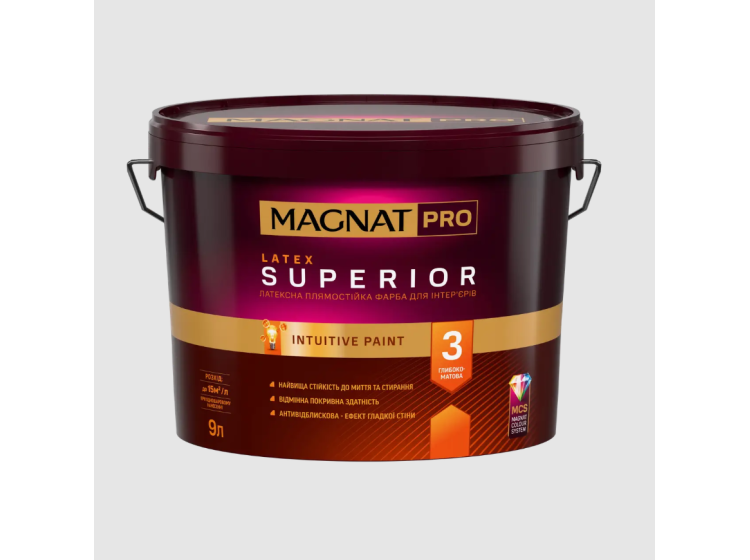 Фарба MAGNAT PRO ЛАТЕКС СУПЕРІОР 3 база C глибокоматова 9л - зображення 1