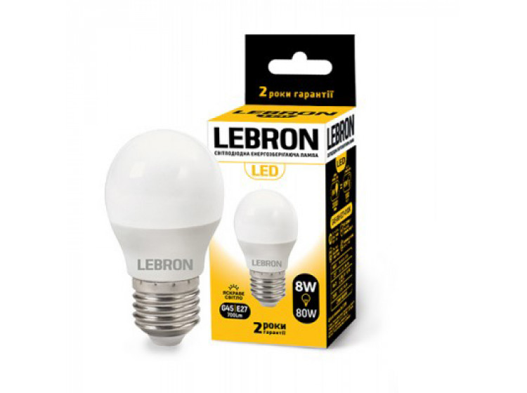 Лампа LED LEBRON L - G45 8W E27 3000K 720Lm (00-10-33) (11-12-57) (Н) * - зображення 1