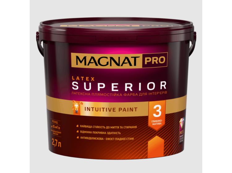 Фарба MAGNAT PRO ЛАТЕКС СУПЕРІОР 3 база A глибокоматова 2,7л - зображення 1