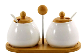 Набір 2 пр ємностей 300 мл з ложками на дерев. підставці (Корч) PJ02197