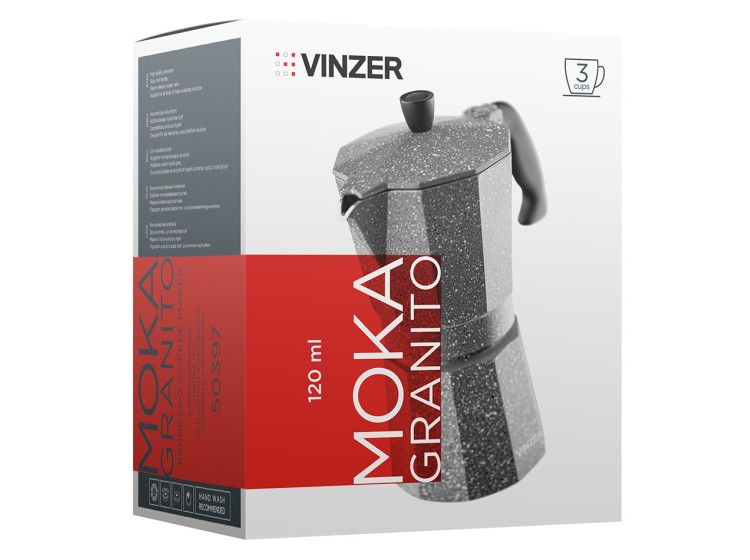 Кавоварка гейзерна 3 чаш. Moka Granito Vinzer 50397\/89397 - зображення 3