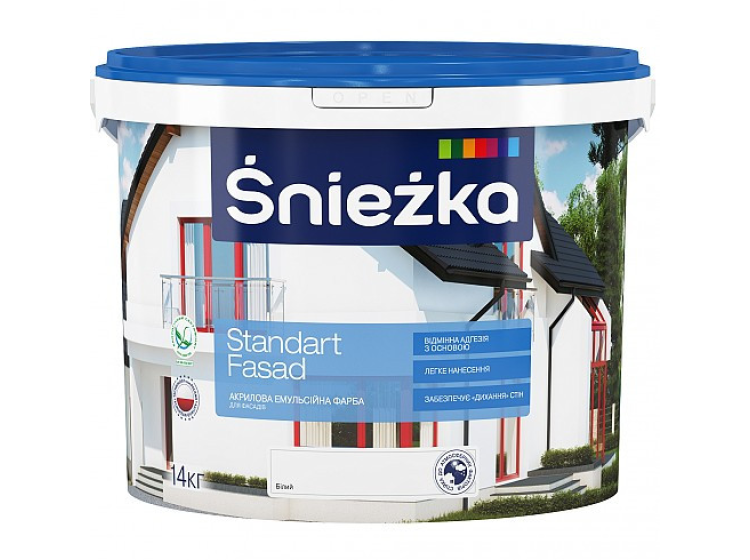 Фарба фасадна акрилова біла матова Sniezka STANDART 10л\/13кг (Україна) (MOD) - зображення 1