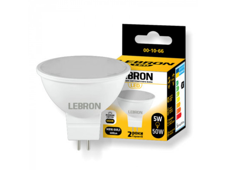 Лампа LED LEBRON L-MR16 5W GU5.3 4100K 400lm (00-10-66) 11-14-30 - зображення 1