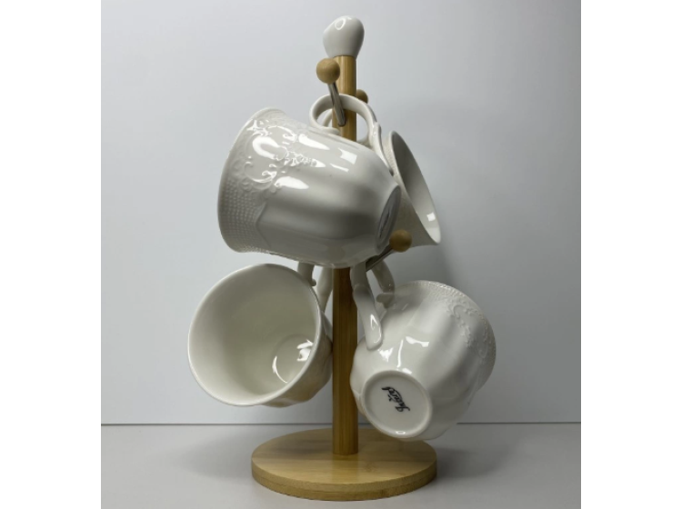 Набір 4-пр  кухлів  300 мл   на дерев. стійці (Корч)  PJ03173 - зображення 1