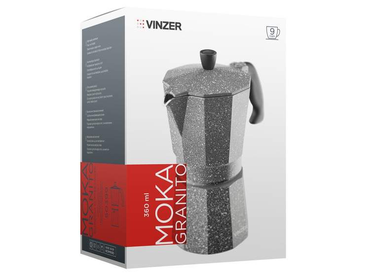 Кавоварка гейзерна 9 чаш. Moka Granito Vinzer 50399\/89399 - зображення 3