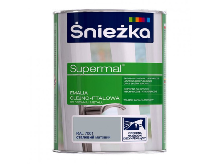Емаль олійно-фталева Supermal Sniezka RAL 7001 сталева матова 0,8л (Польща) А *** - зображення 1