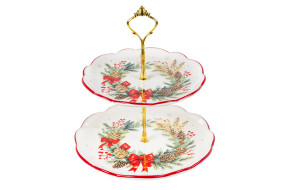 Блюдо для тістечок 2-х ярусні 24,5см Різдвяний Вінок 858-0171