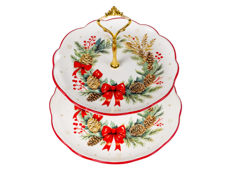 Блюдо для тістечок 2-х ярусні 24,5см Різдвяний Вінок 858-0171 - зображення 3