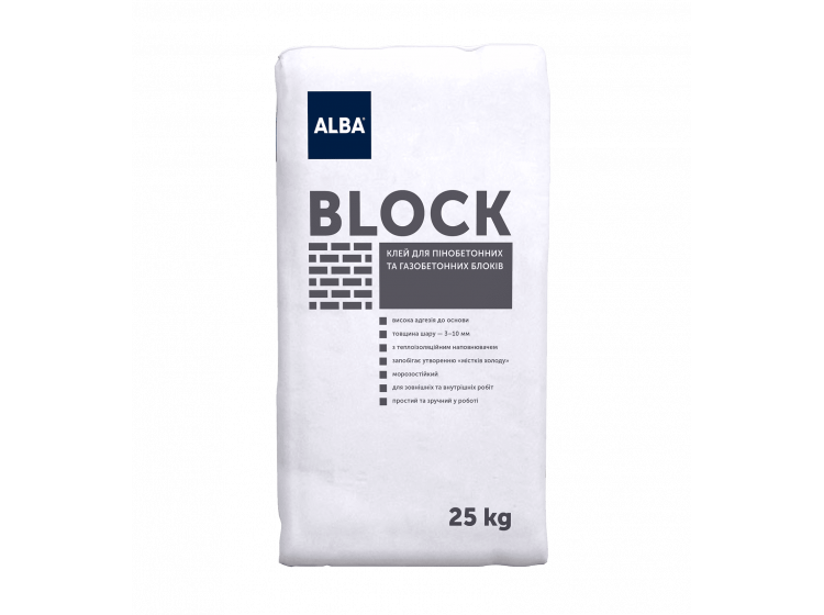 Альба  - клей д\/піно- та газоблоків BLOCK 25кг - зображення 1